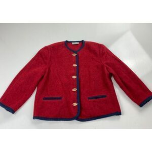 MEICO Landhaus Look Button Sweater Blazer Jacket Womens Size 38 Red Pockets Wool